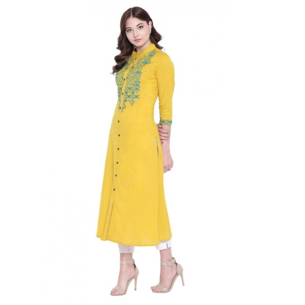 Generic Women's Khadi Embroidered Kurti (Yellow, Khadi) - Image 6