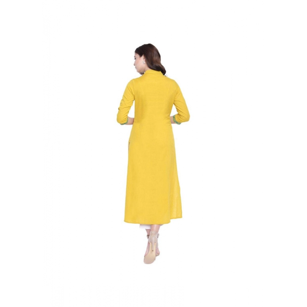 Generic Women's Khadi Embroidered Kurti (Yellow, Khadi) - Image 3
