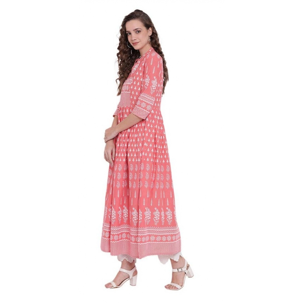 Generic Women's Cotton Printed Regular Kurti (Peach, Cotton) - Image 3