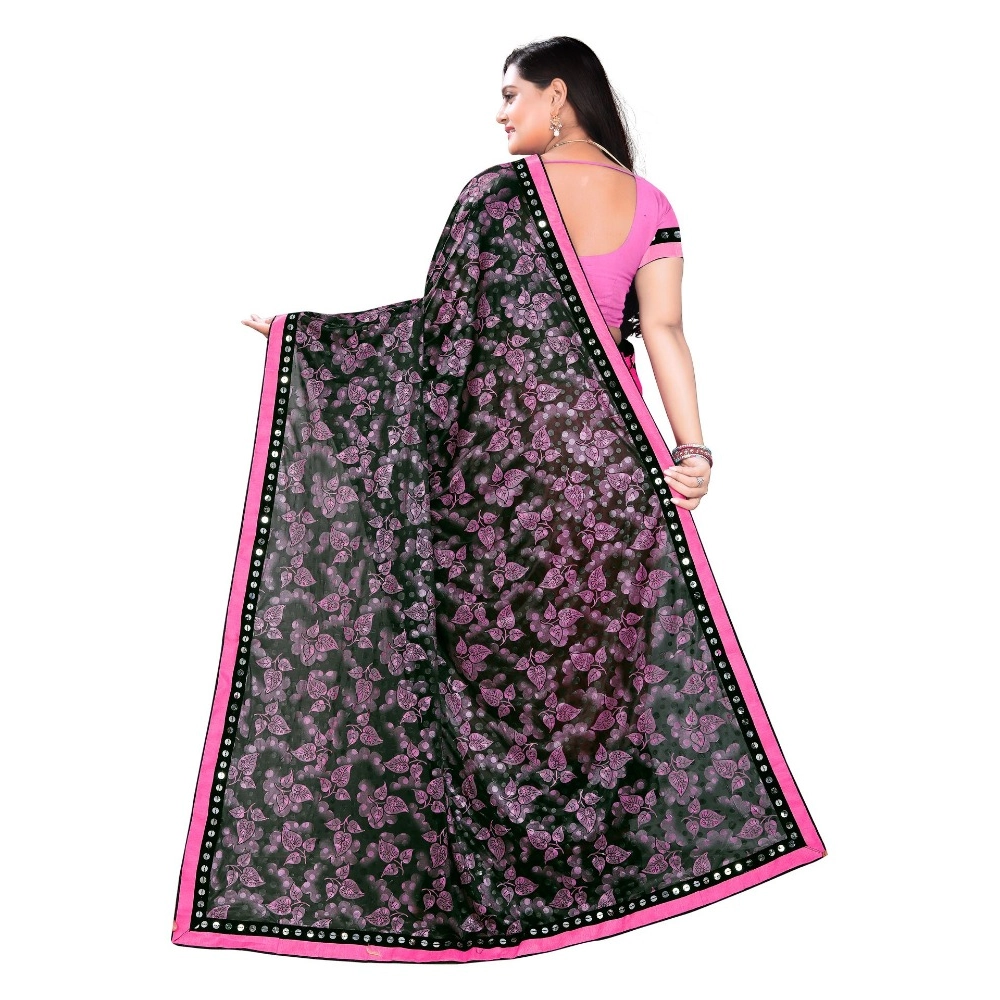 Generic Women's Lycra Blend Saree with Blouse (Pink, 5-6 Mtrs) - Image 2