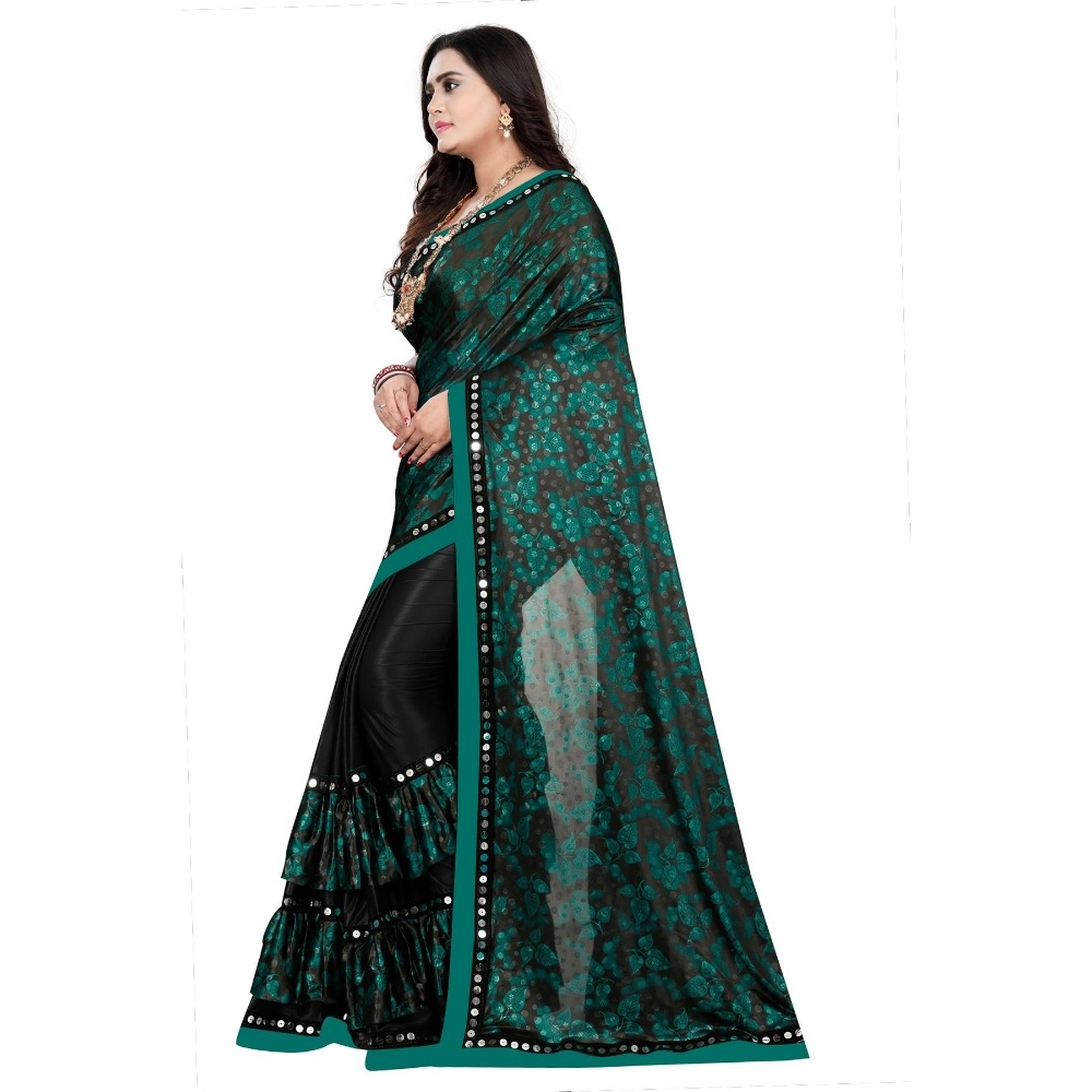 Generic Women's Lycra Blend Saree with Blouse (Green, 5-6 Mtrs) - Image 3