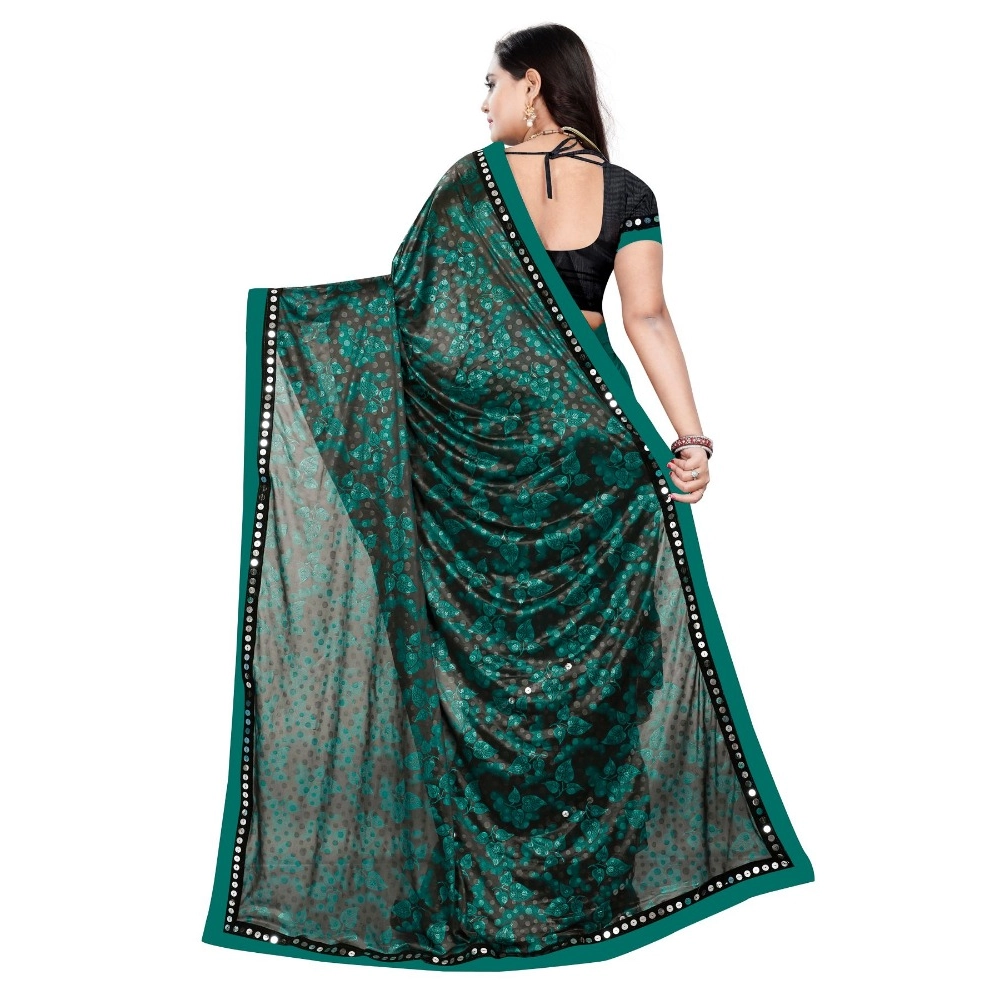 Generic Women's Lycra Blend Saree with Blouse (Green, 5-6 Mtrs) - Image 2
