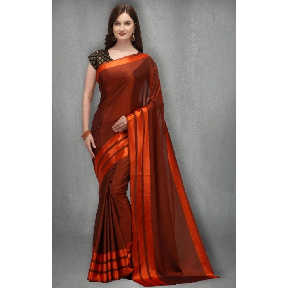 Generic Women's Satin Silk Saree with Blouse (Orange, 5-6 Mtrs) - Image 4