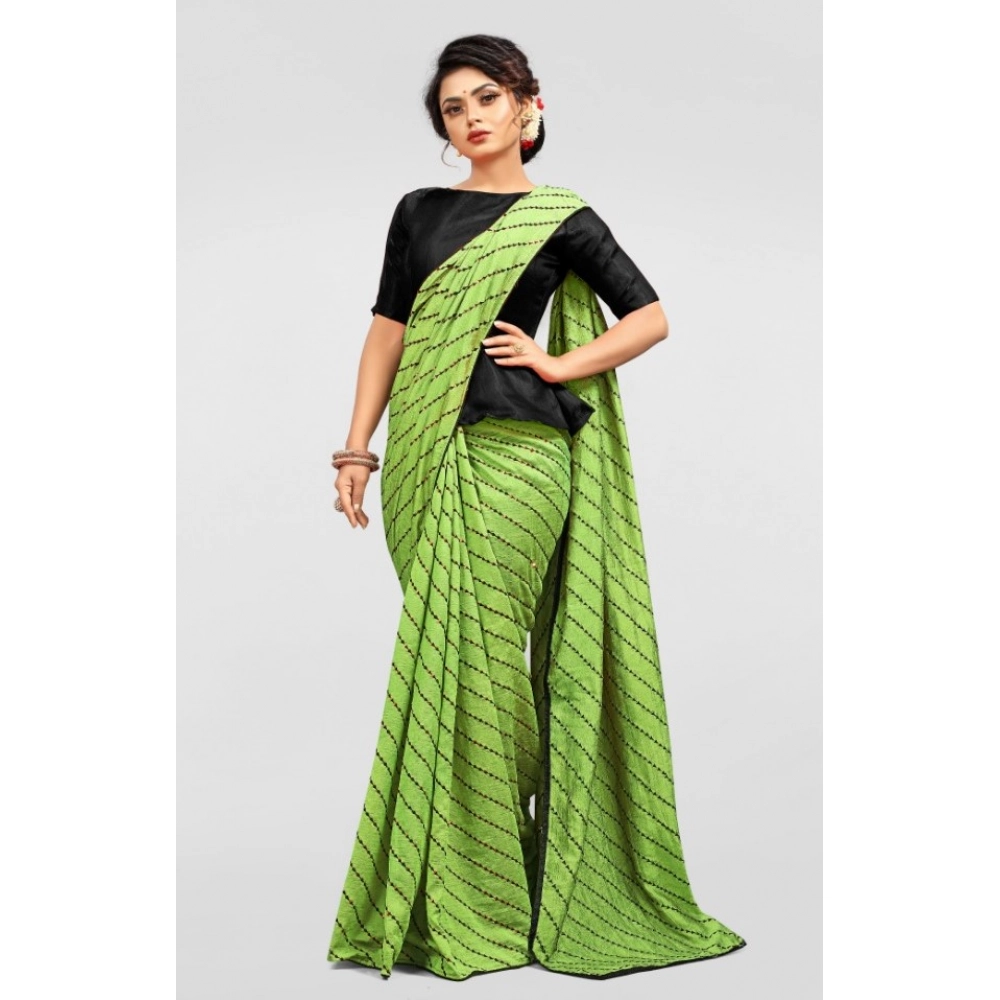 Generic Women's Vichitra Saree with Blouse (LightGreen, 5-6 Mtrs) - Image 4