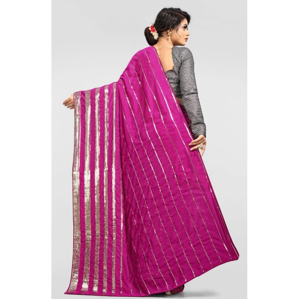 Generic Women's Vichitra Saree with Blouse (Pink, 5-6 Mtrs) - Image 2