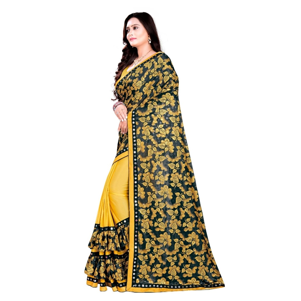 Generic Women's Lycra Blend Saree with Blouse (Mustard, 5-6 Mtrs) - Image 3