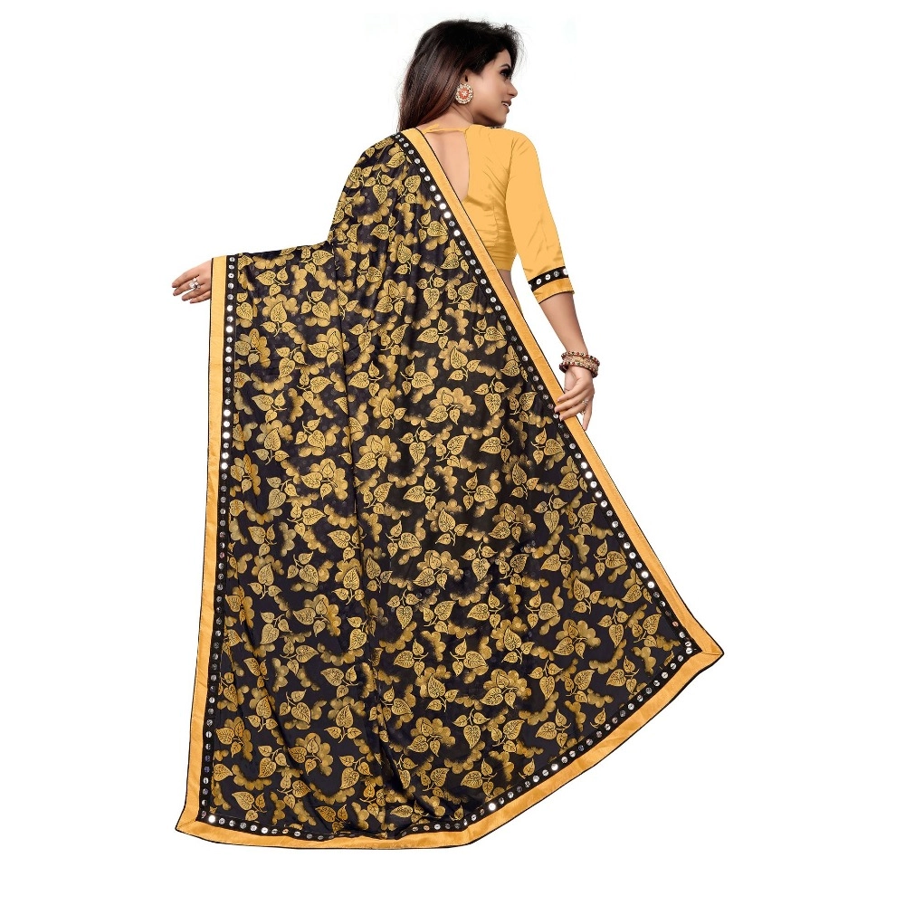 Generic Women's Lycra Blend Saree with Blouse (Mustard, 5-6 Mtrs) - Image 2