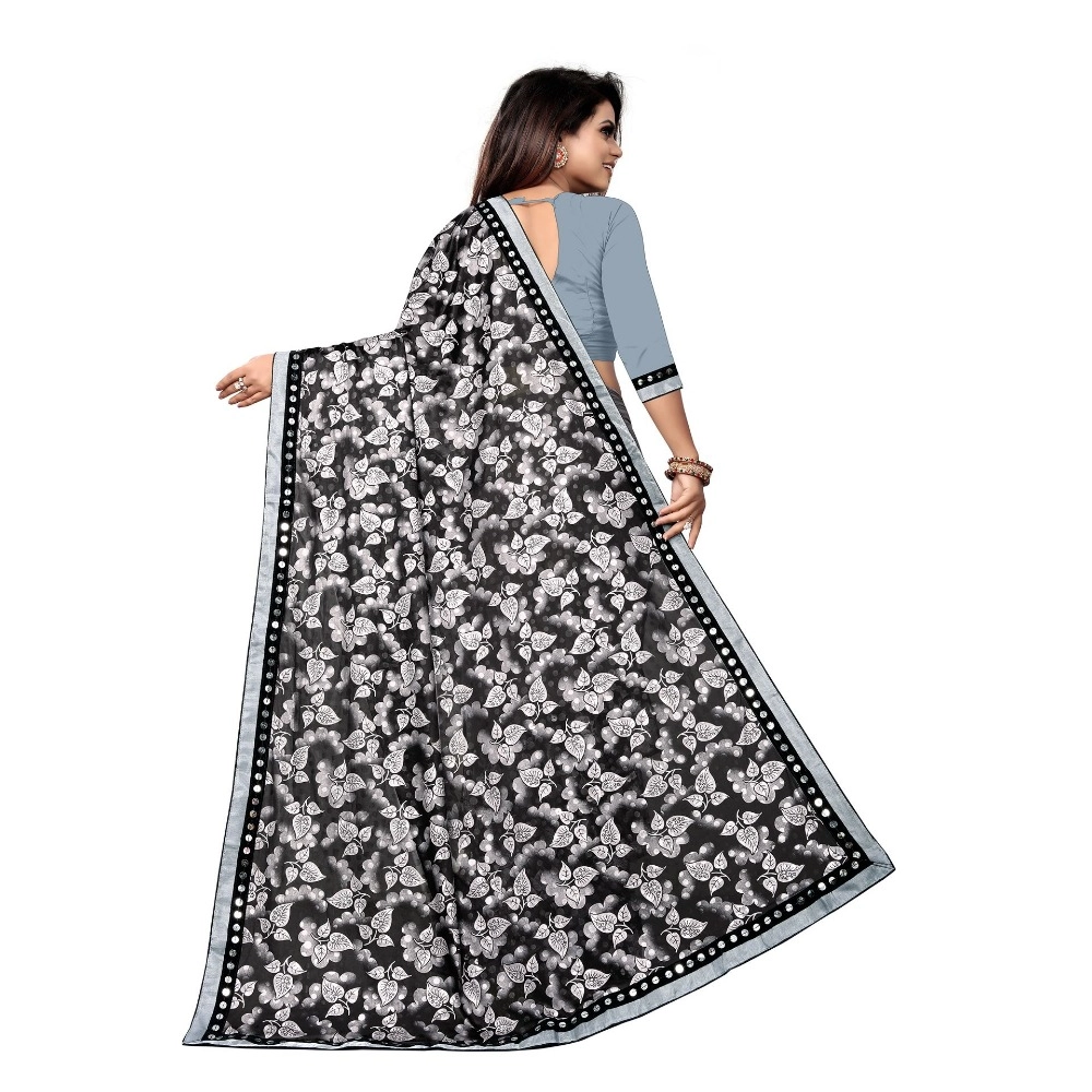 Generic Women's Lycra Blend Saree with Blouse (Grey, 5-6 Mtrs) - Image 2