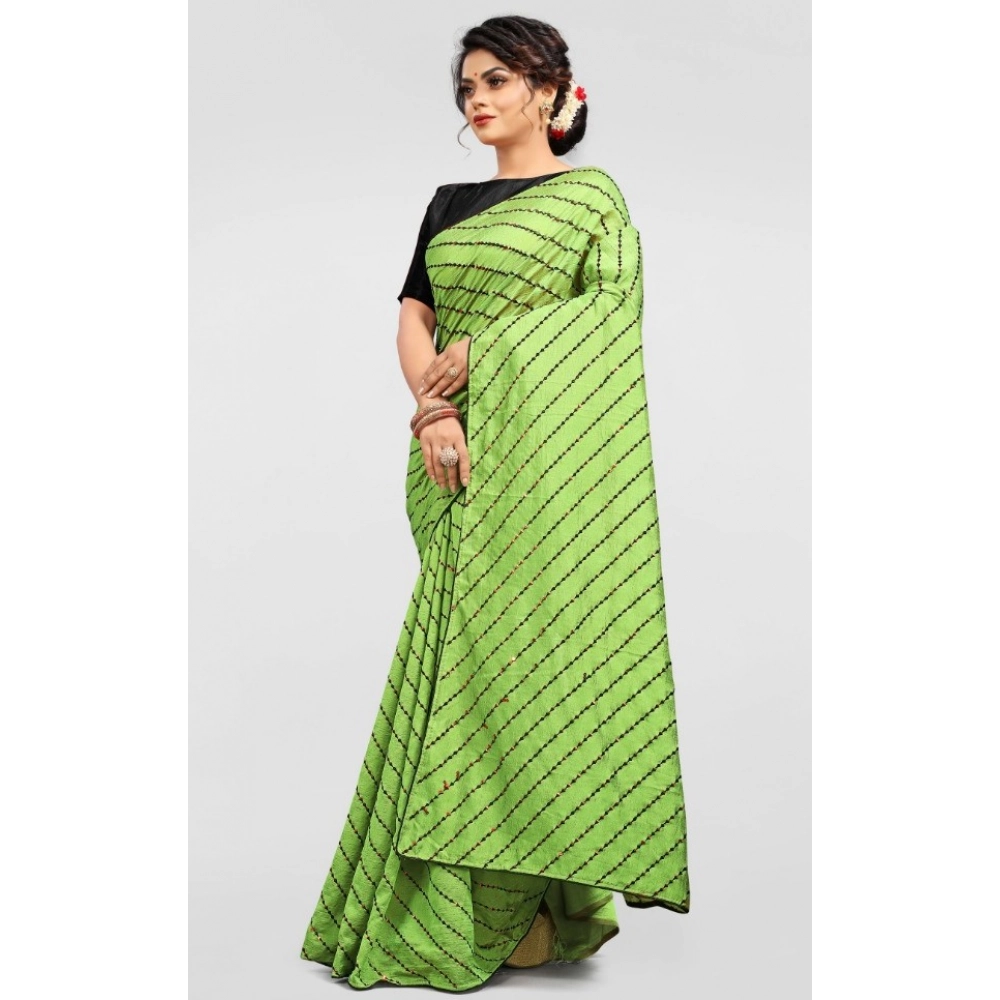 Generic Women's Vichitra Saree with Blouse (LightGreen, 5-6 Mtrs) - Image 3