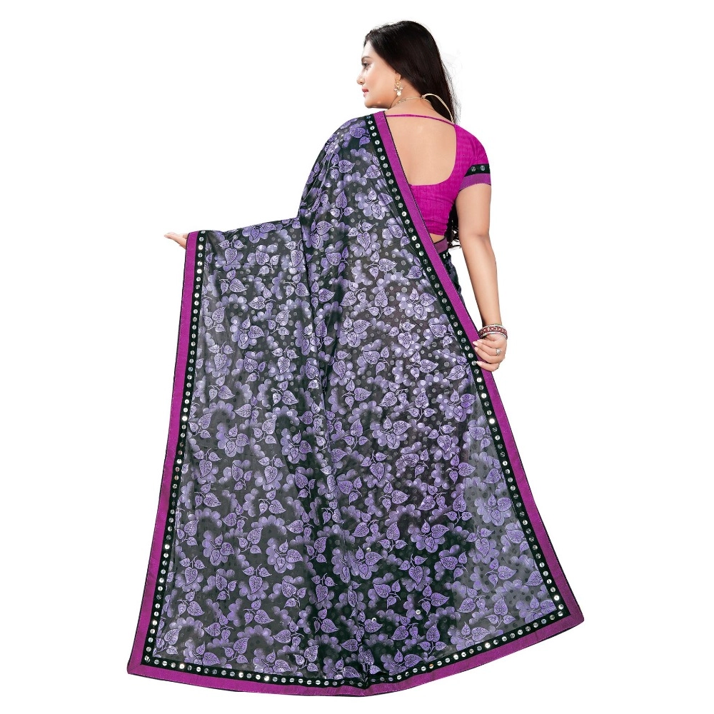 Generic Women's Lycra Blend Saree with Blouse (Purple, 5-6 Mtrs) - Image 2