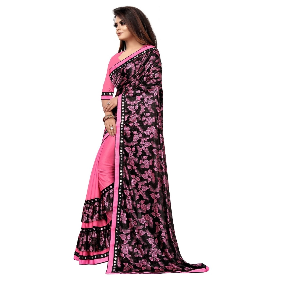 Generic Women's Lycra Blend Saree with Blouse (Pink, 5-6 Mtrs) - Image 3