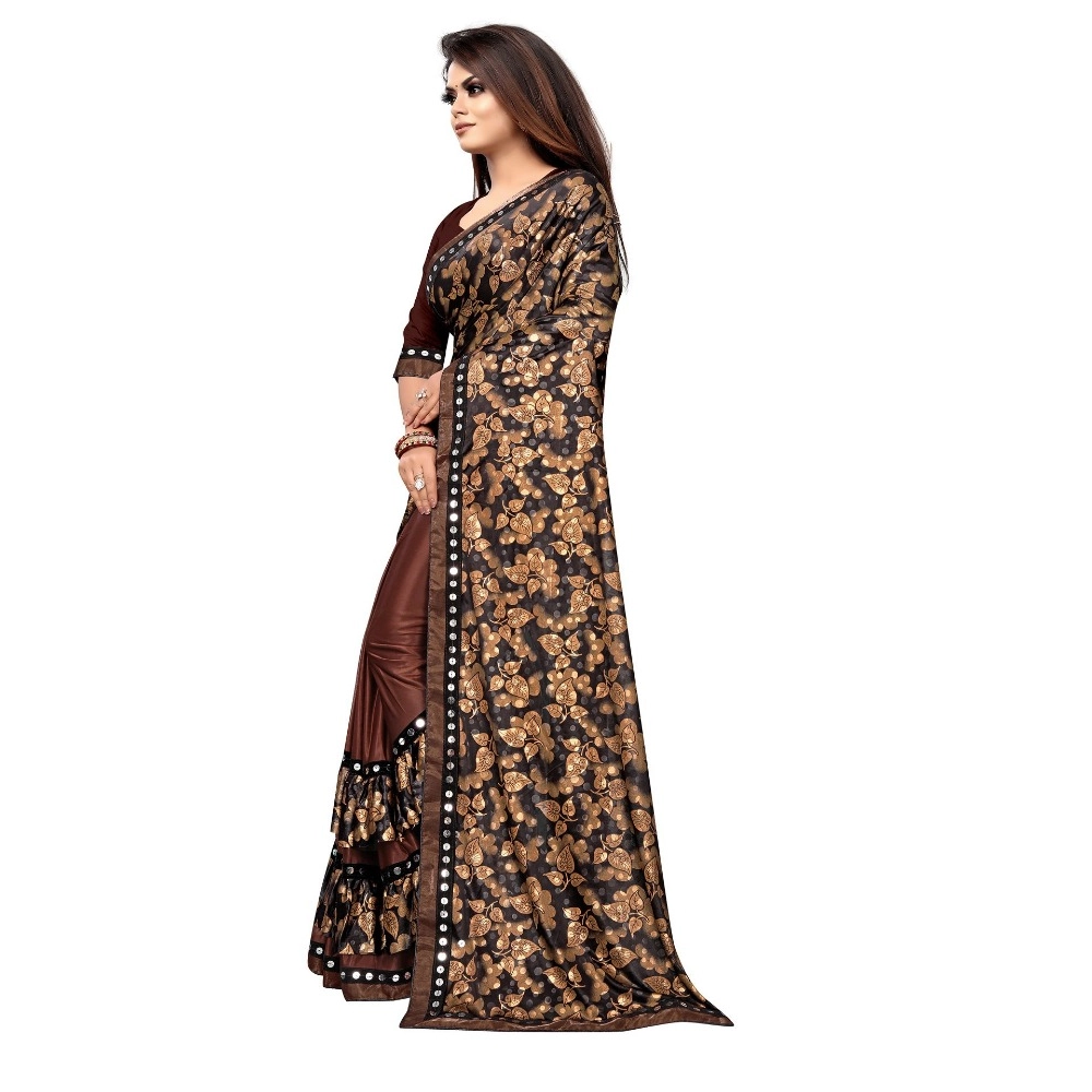 Generic Women's Lycra Blend Saree with Blouse (Coffee, 5-6 Mtrs) - Image 3