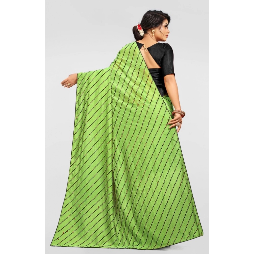 Generic Women's Vichitra Saree with Blouse (LightGreen, 5-6 Mtrs) - Image 2
