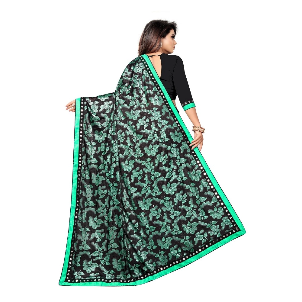Generic Women's Lycra Blend Saree with Blouse (Green, 5-6 Mtrs) - Image 2