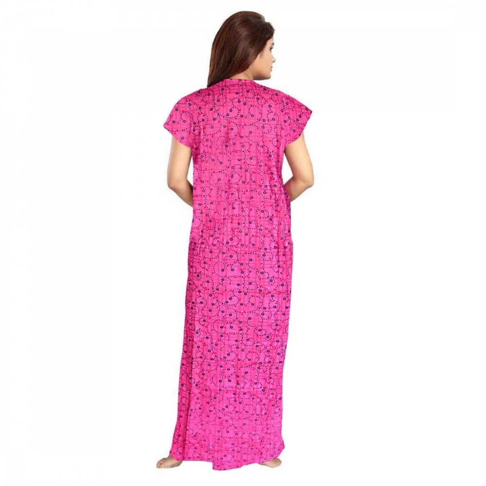 Generic Women's Cotton Printed Maxi Nighty (Pink) - Image 3