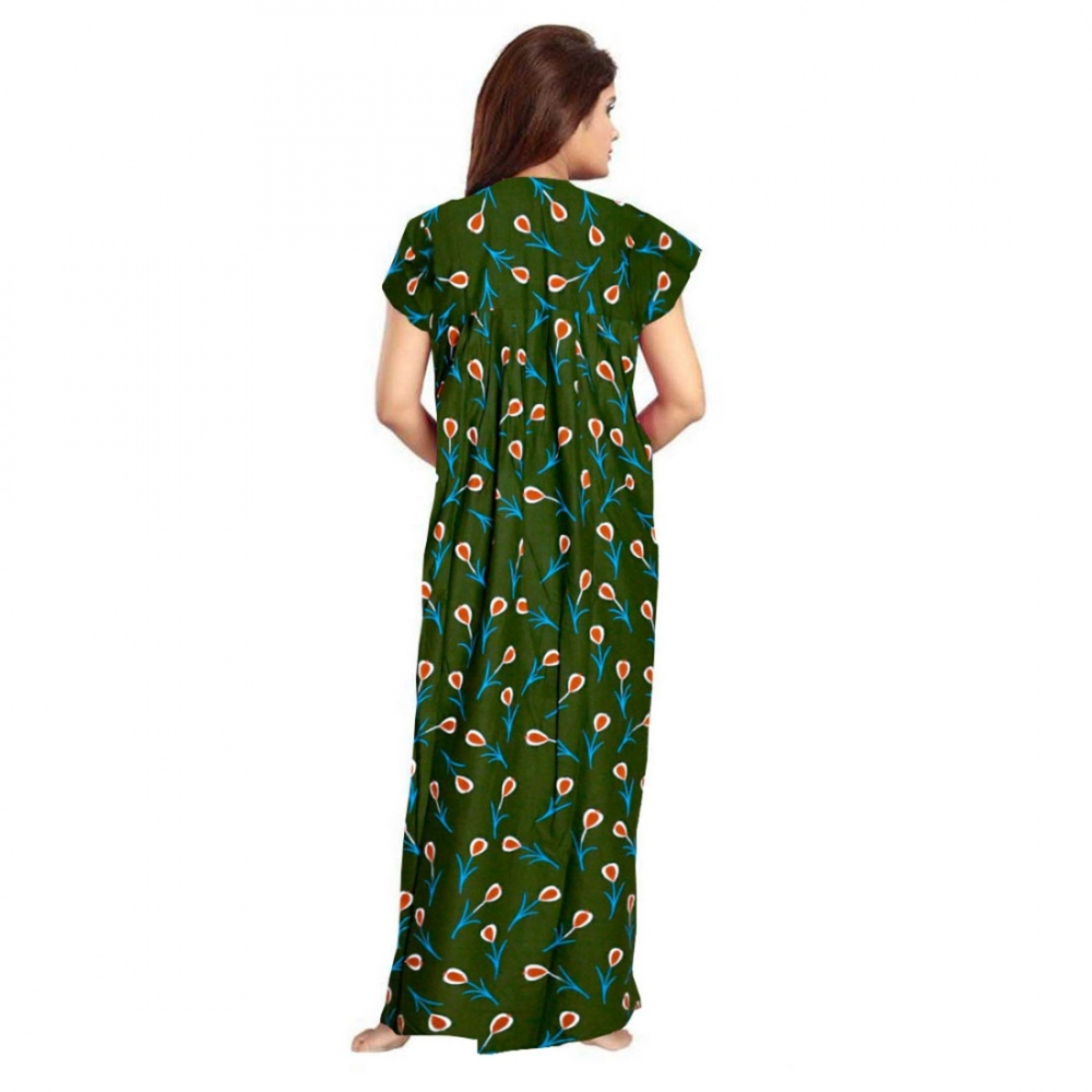 Generic Women's Cotton Printed Maxi Nighty (Green) - Image 3