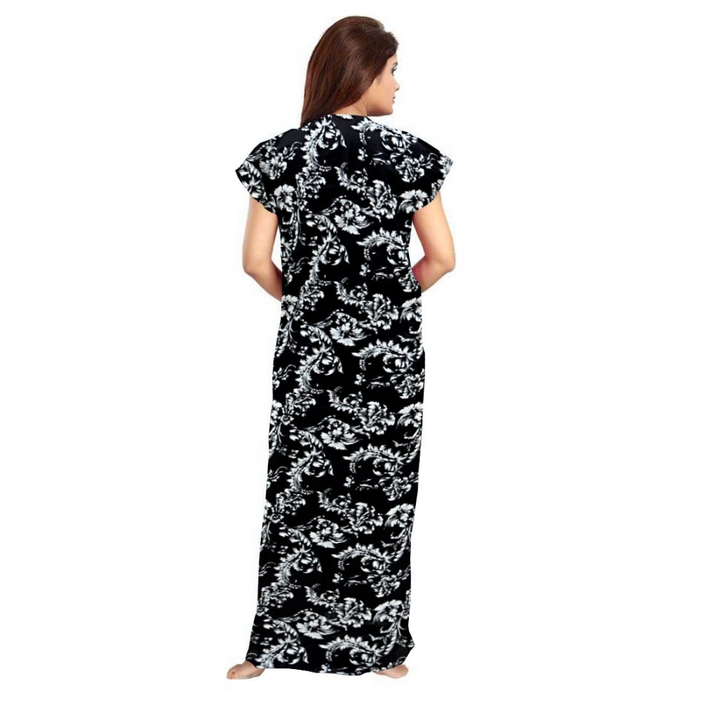 Generic Women's Cotton Printed Maxi Nighty (Black) - Image 3