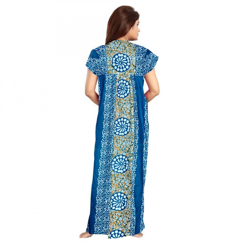 Generic Women's Cotton Printed Maxi Nighty (Blue) - Image 3