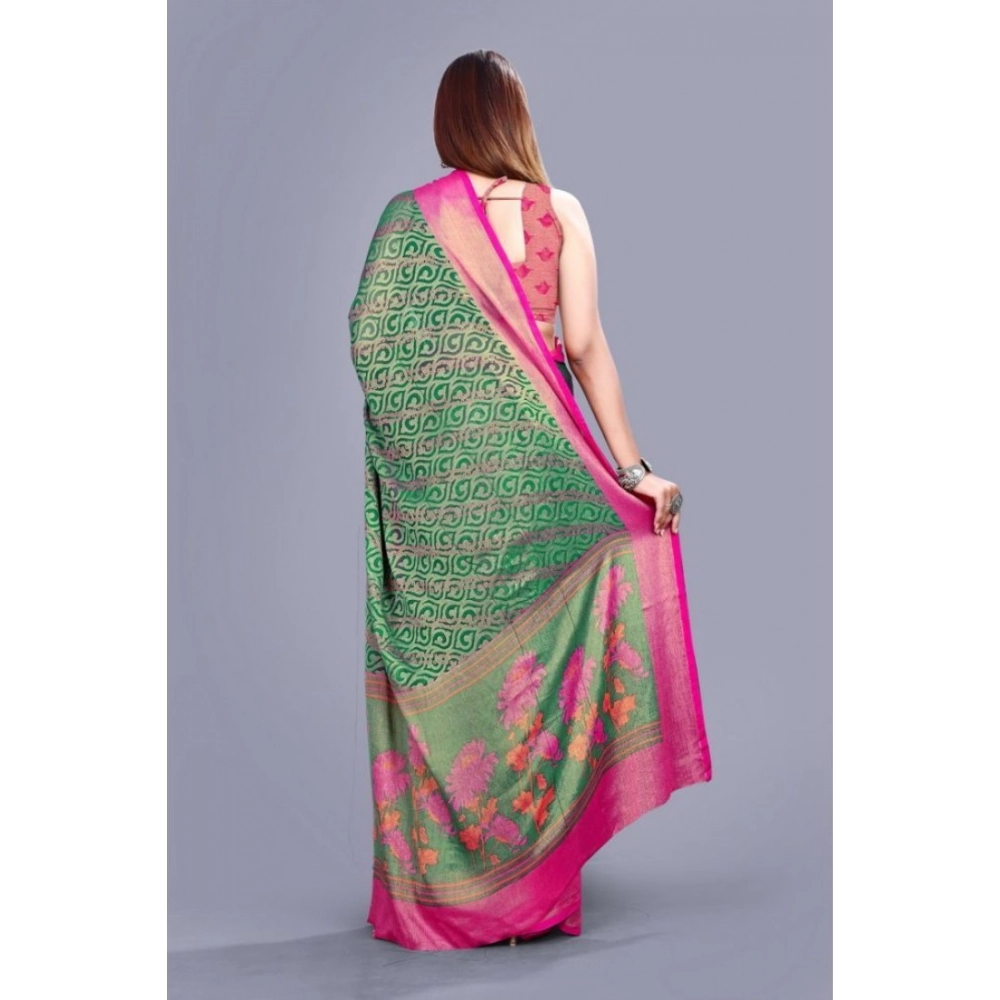 Generic Women's Viscose Rayon Printed Saree With Unstitched Blouse (Rama) - Image 3