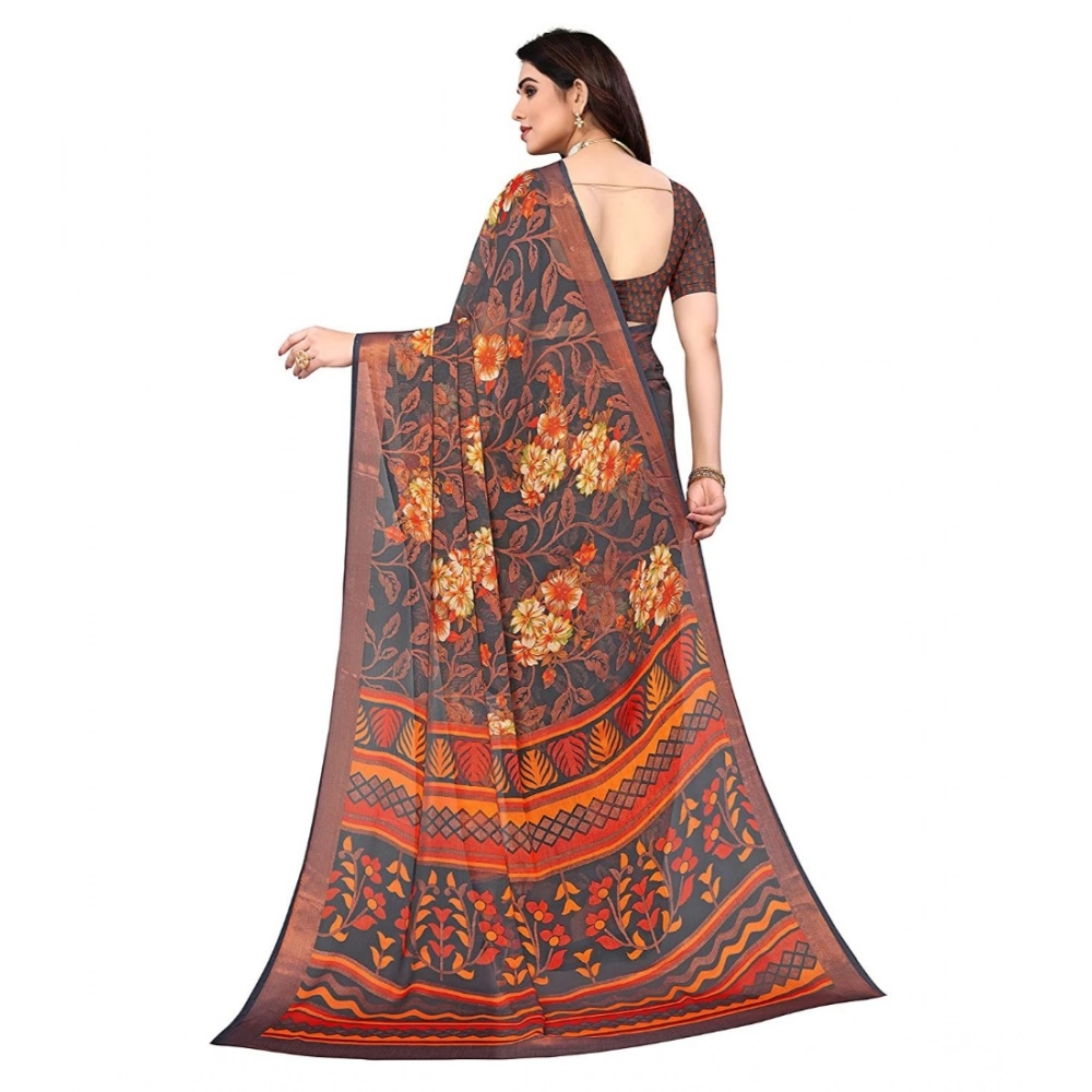 Generic Women's Viscose Rayon Printed Saree With Unstitched Blouse (Grey) - Image 2