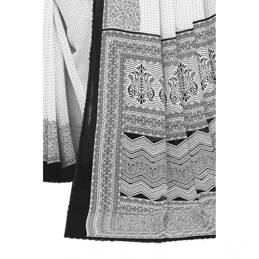 Generic Women's Georgette Printed Saree With Unstitched Blouse (Black) - Image 2