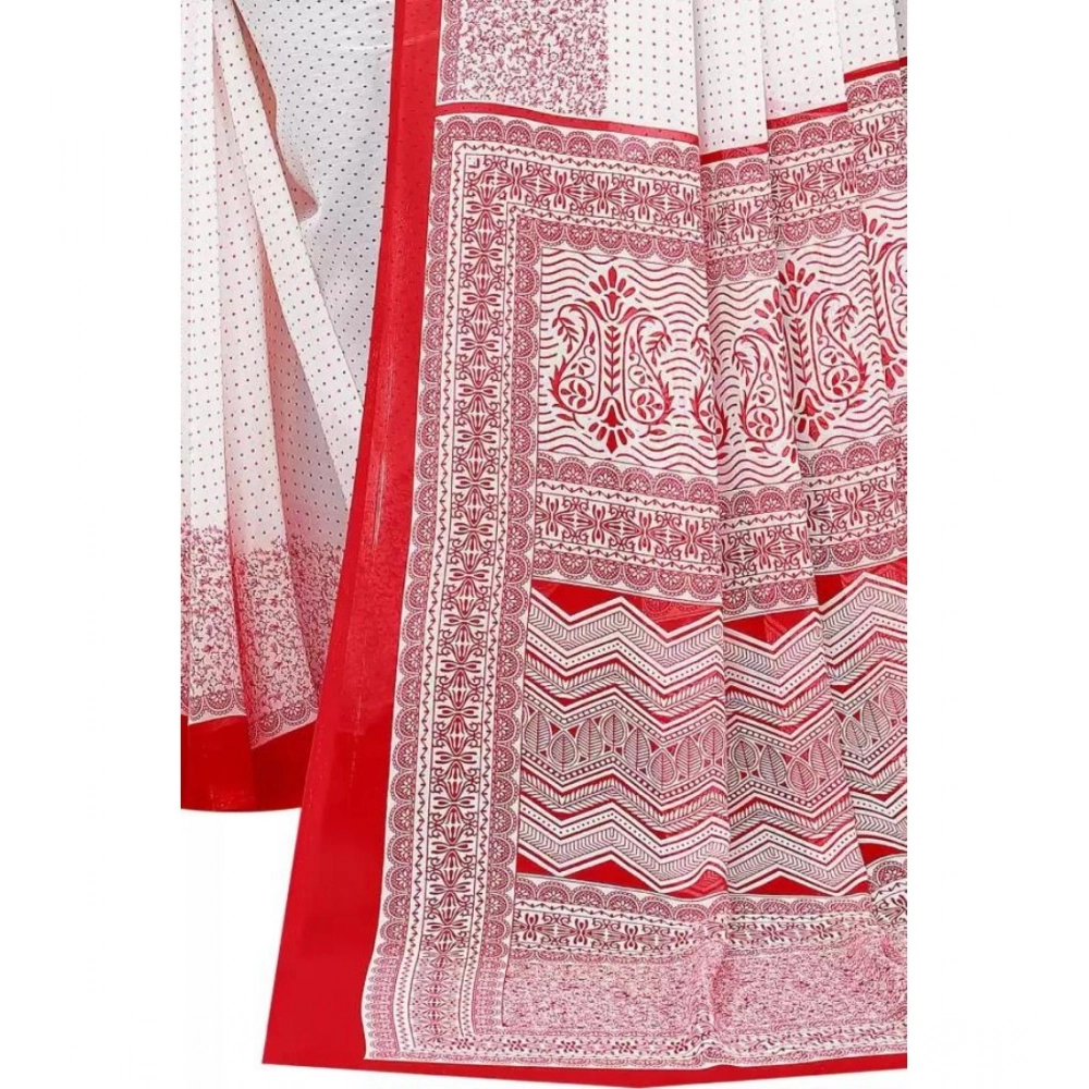 Generic Women's Georgette Printed Saree With Unstitched Blouse (Red) - Image 2