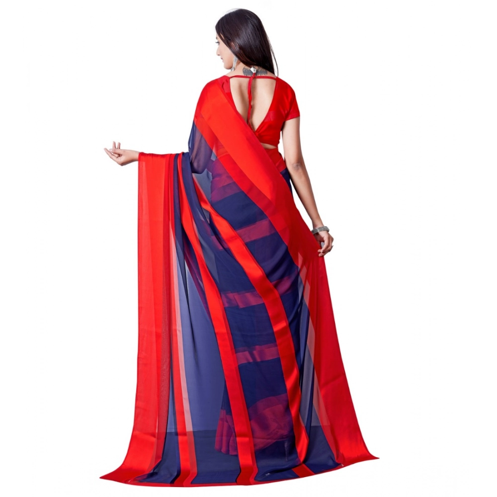 Generic Women's Satin Patta Printed Saree With Unstitched Blouse (Red) - Image 2