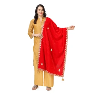 Generic Women's Velvet Gotta Patti Dupatta (Red, Length: 2.25 to 2.50 Mtr)