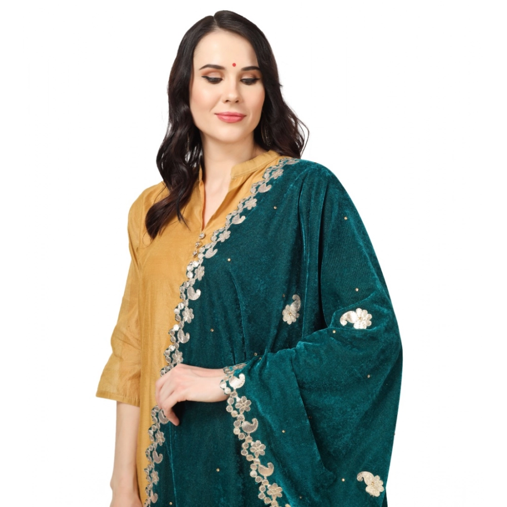 Generic Women's Velvet Gotta Patti Dupatta (Dark Green, Length: 2.25 to 2.50 Mtr) - Image 4