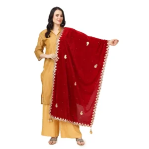 Generic Women's Velvet Gotta Patti Dupatta (Maroon, Length: 2.25 to 2.50 Mtr)