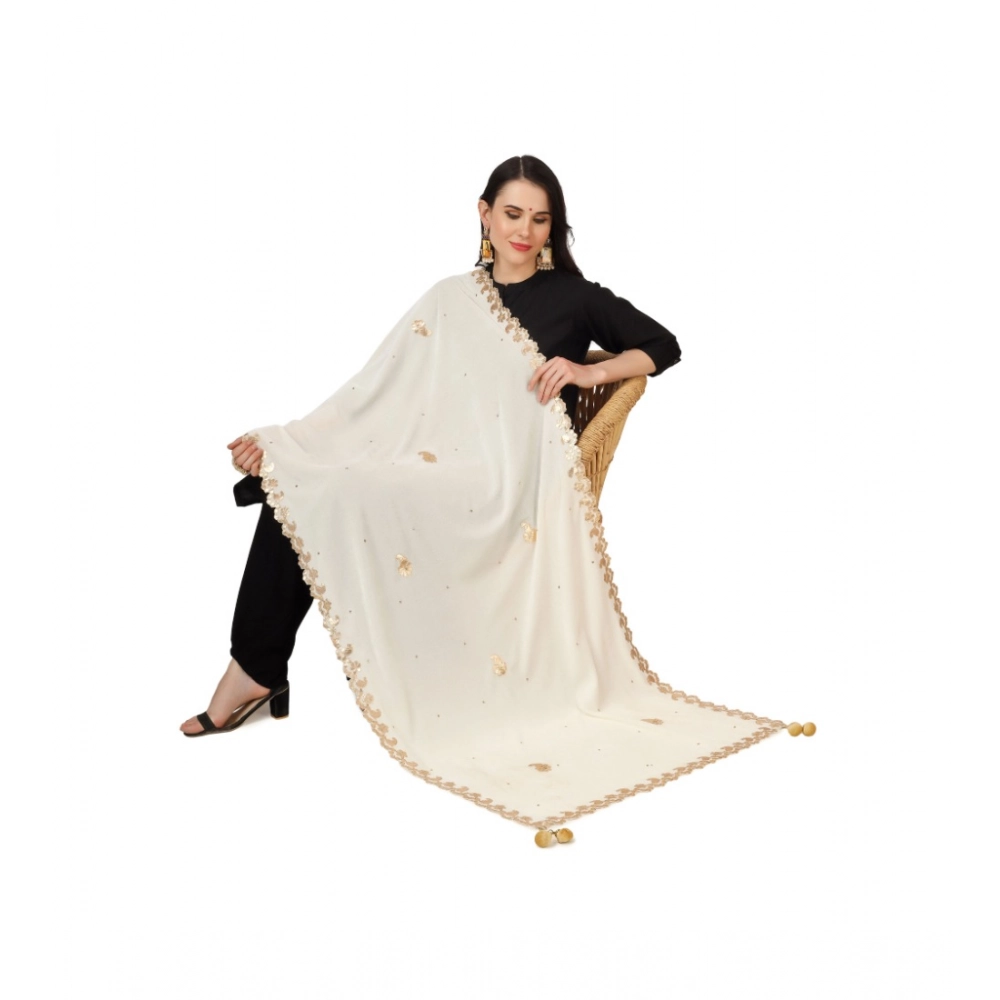 Generic Women's Velvet Gotta Patti Dupatta (Off White, Length: 2.25 to 2.50 Mtr) - Image 2