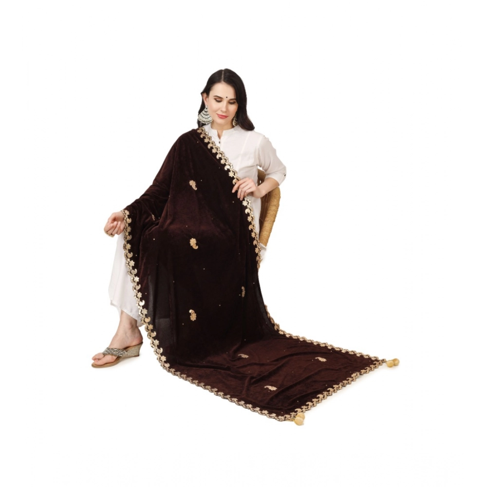Generic Women's Velvet Gotta Patti Dupatta (Brown, Length: 2.25 to 2.50 Mtr) - Image 2