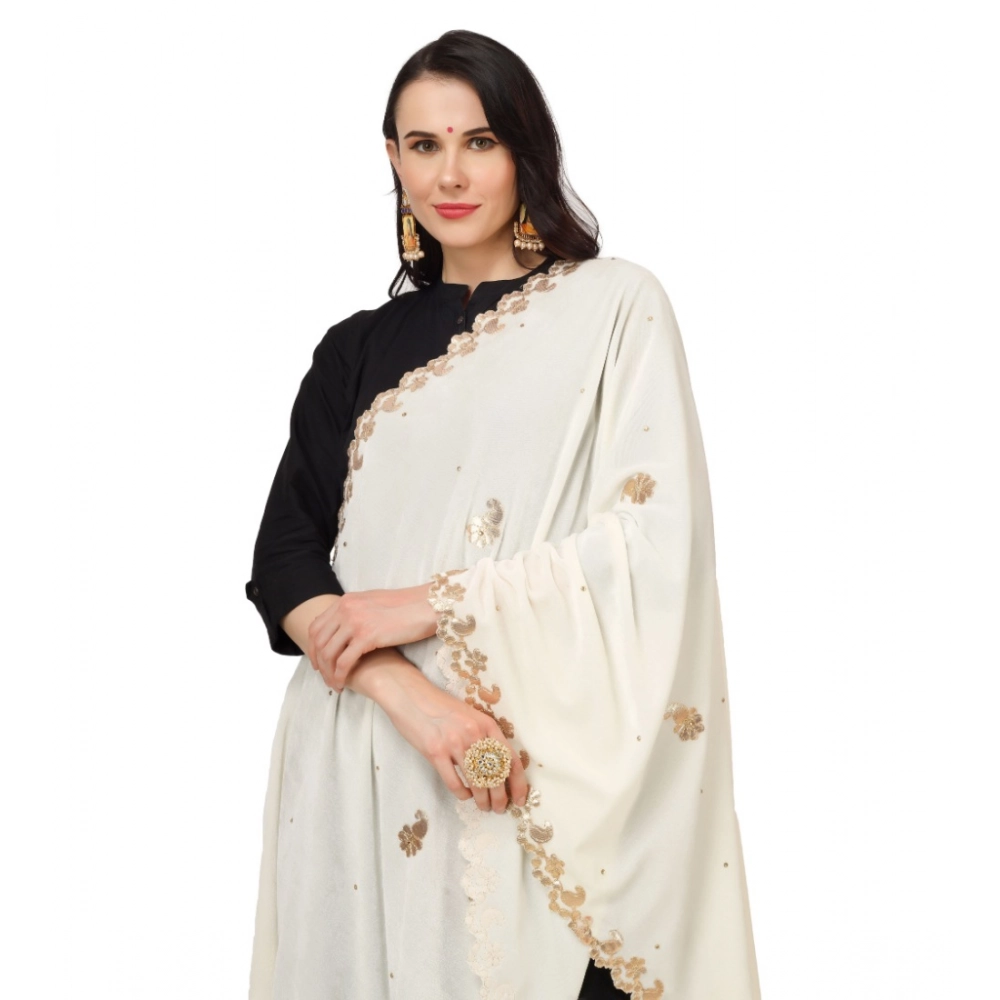 Generic Women's Velvet Gotta Patti Dupatta (Off White, Length: 2.25 to 2.50 Mtr) - Image 4