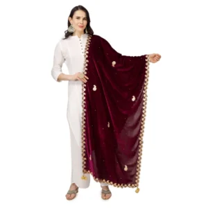 Generic Women's Velvet Gotta Patti Dupatta (Purple, Length: 2.25 to 2.50 Mtr)