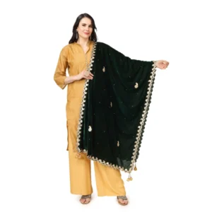 Generic Women's Velvet Gotta Patti Dupatta (Green, Length: 2.25 to 2.50 Mtr)