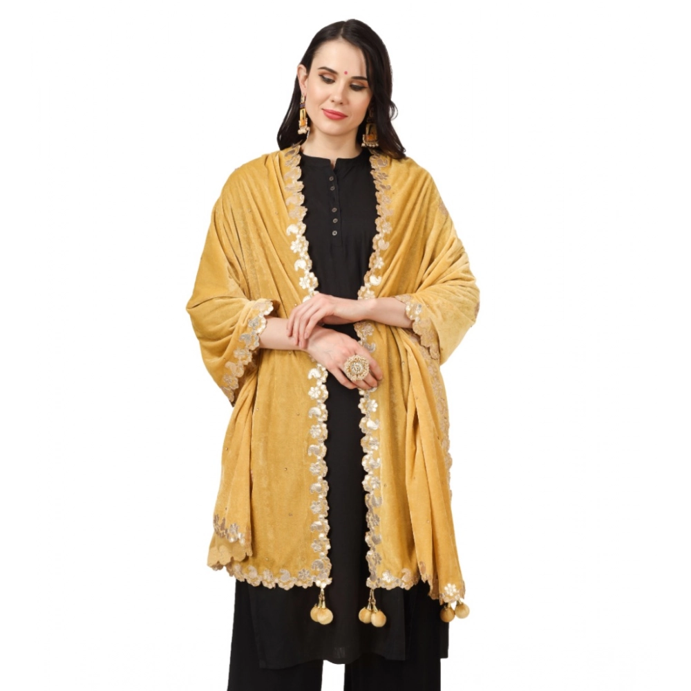 Generic Women's Velvet Gotta Patti Dupatta (Yellow, Length: 2.25 to 2.50 Mtr) - Image 3