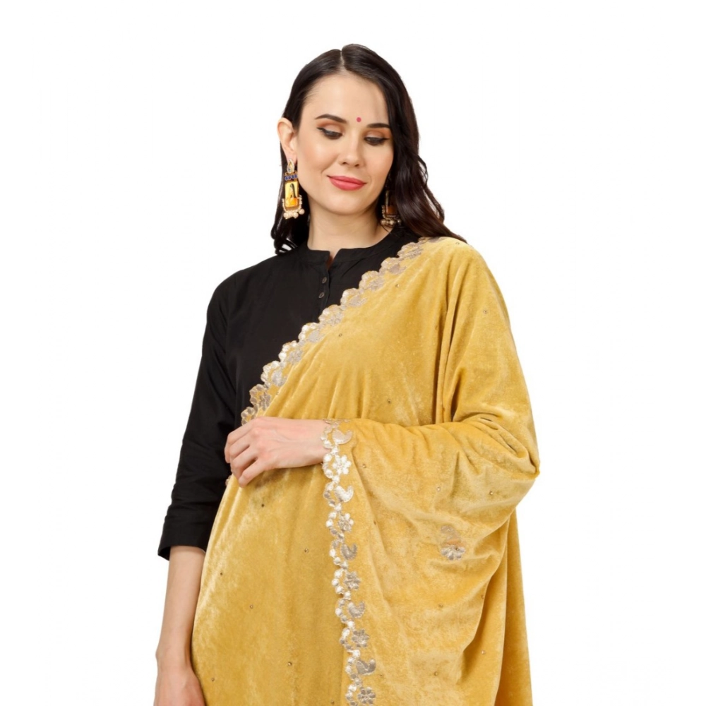 Generic Women's Velvet Gotta Patti Dupatta (Yellow, Length: 2.25 to 2.50 Mtr) - Image 4