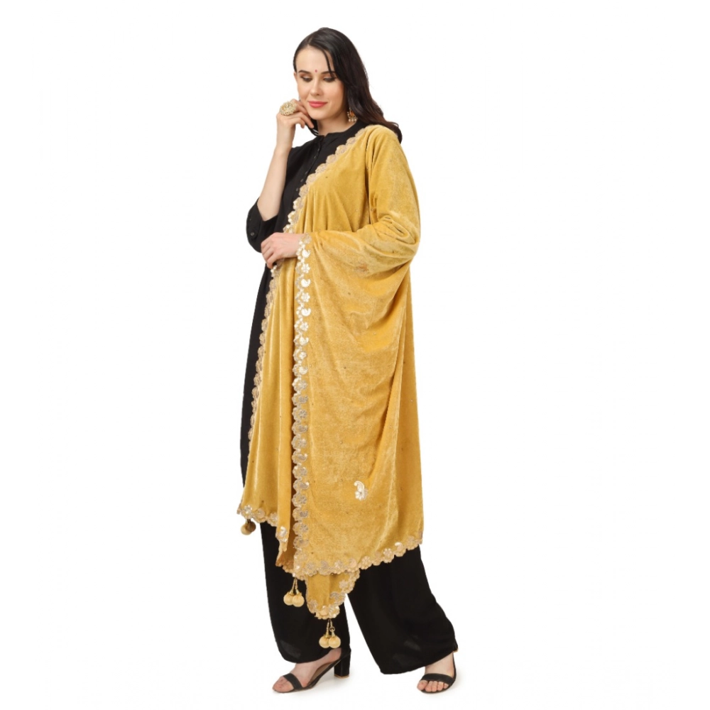 Generic Women's Velvet Gotta Patti Dupatta (Yellow, Length: 2.25 to 2.50 Mtr) - Image 5