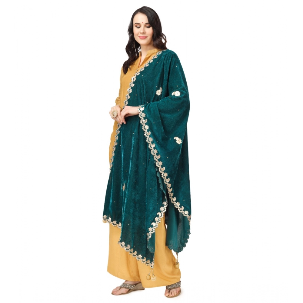 Generic Women's Velvet Gotta Patti Dupatta (Dark Green, Length: 2.25 to 2.50 Mtr) - Image 5