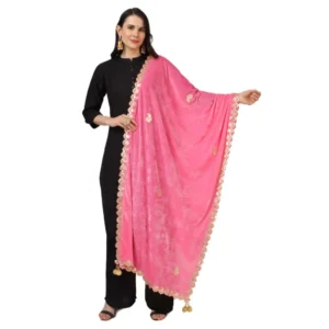 Generic Women's Velvet Gotta Patti Dupatta (Pink, Length: 2.25 to 2.50 Mtr)