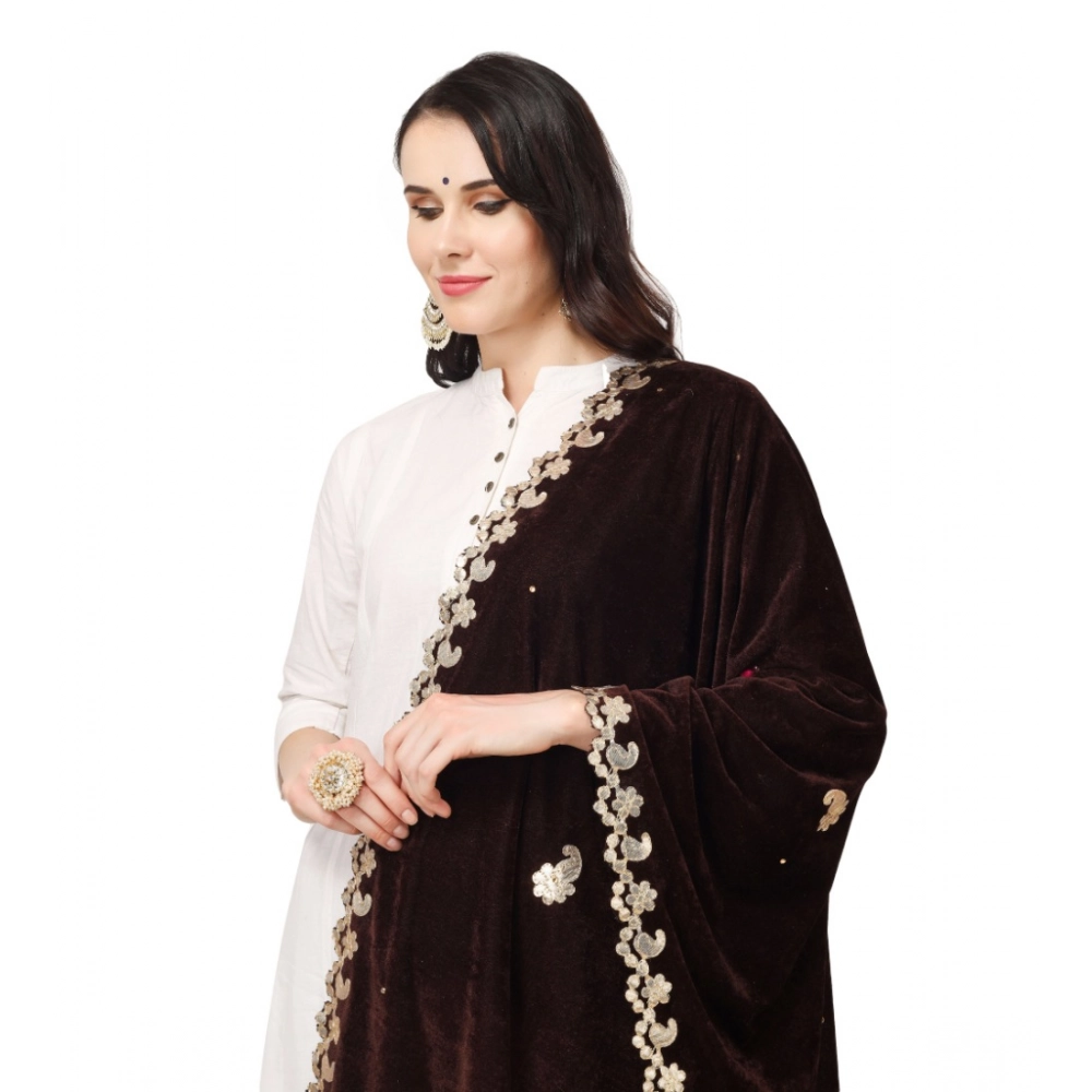 Generic Women's Velvet Gotta Patti Dupatta (Brown, Length: 2.25 to 2.50 Mtr) - Image 4