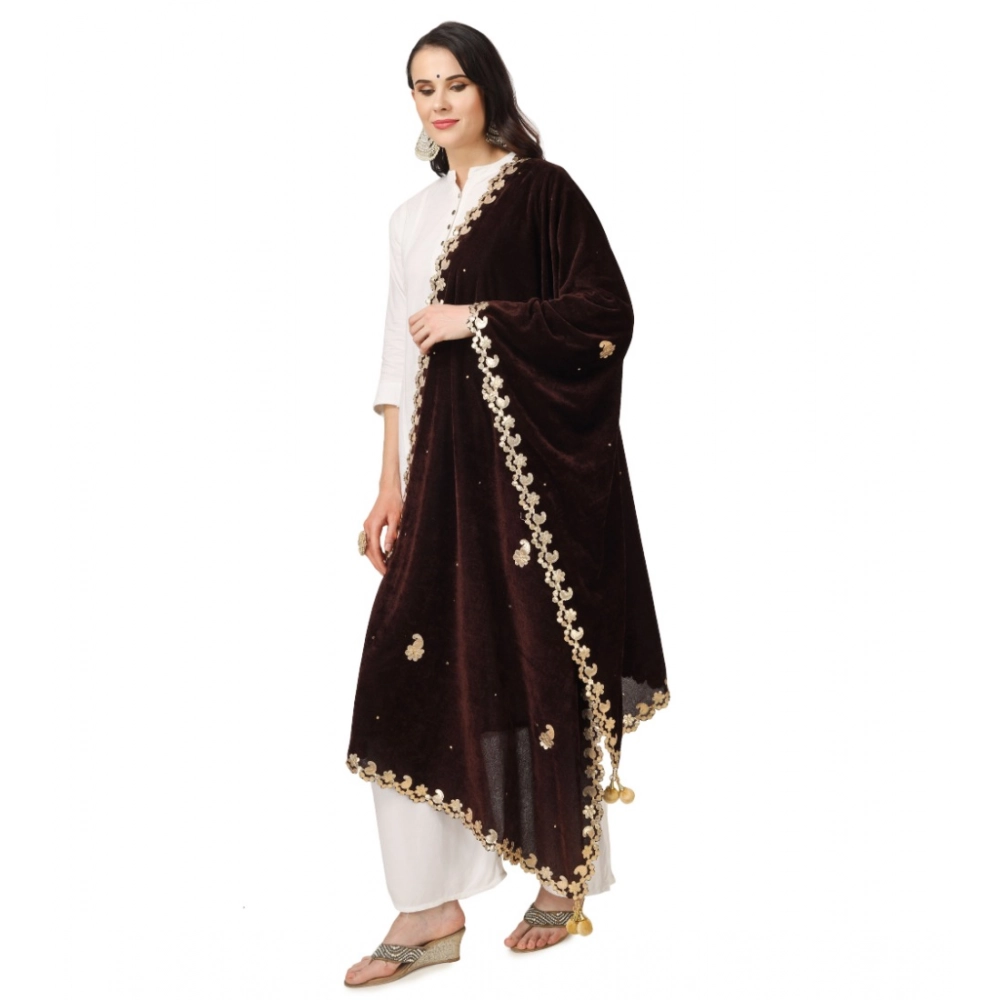 Generic Women's Velvet Gotta Patti Dupatta (Brown, Length: 2.25 to 2.50 Mtr) - Image 5