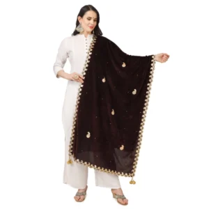 Generic Women's Velvet Gotta Patti Dupatta (Brown, Length: 2.25 to 2.50 Mtr)