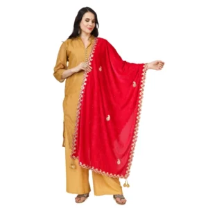 Generic Women's Velvet Gotta Patti Dupatta (Pink, Length: 2.25 to 2.50 Mtr)
