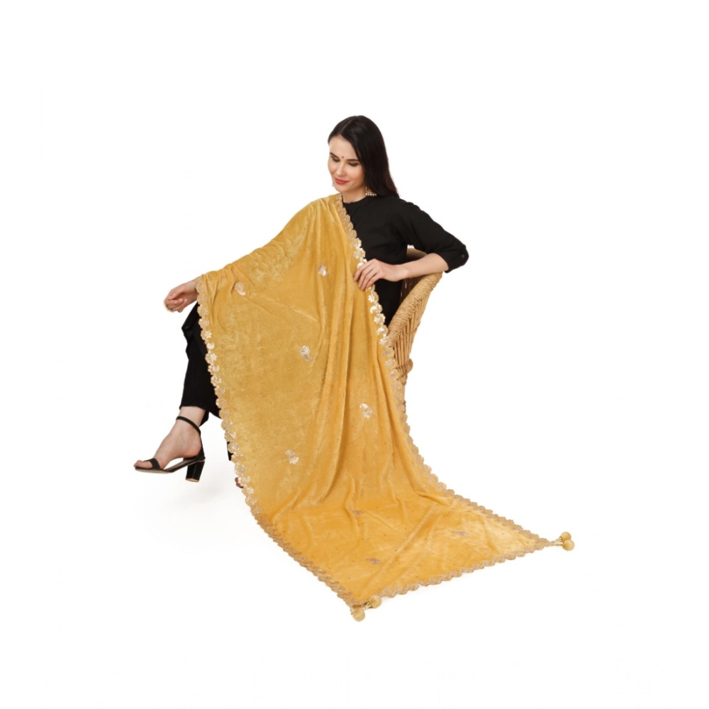 Generic Women's Velvet Gotta Patti Dupatta (Yellow, Length: 2.25 to 2.50 Mtr) - Image 2