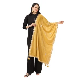 Generic Women's Velvet Gotta Patti Dupatta (Yellow, Length: 2.25 to 2.50 Mtr)