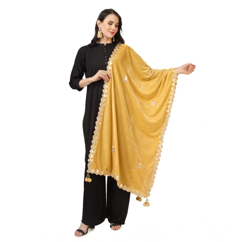 Generic Women's Velvet Gotta Patti Dupatta (Yellow, Length: 2.25 to 2.50 Mtr)