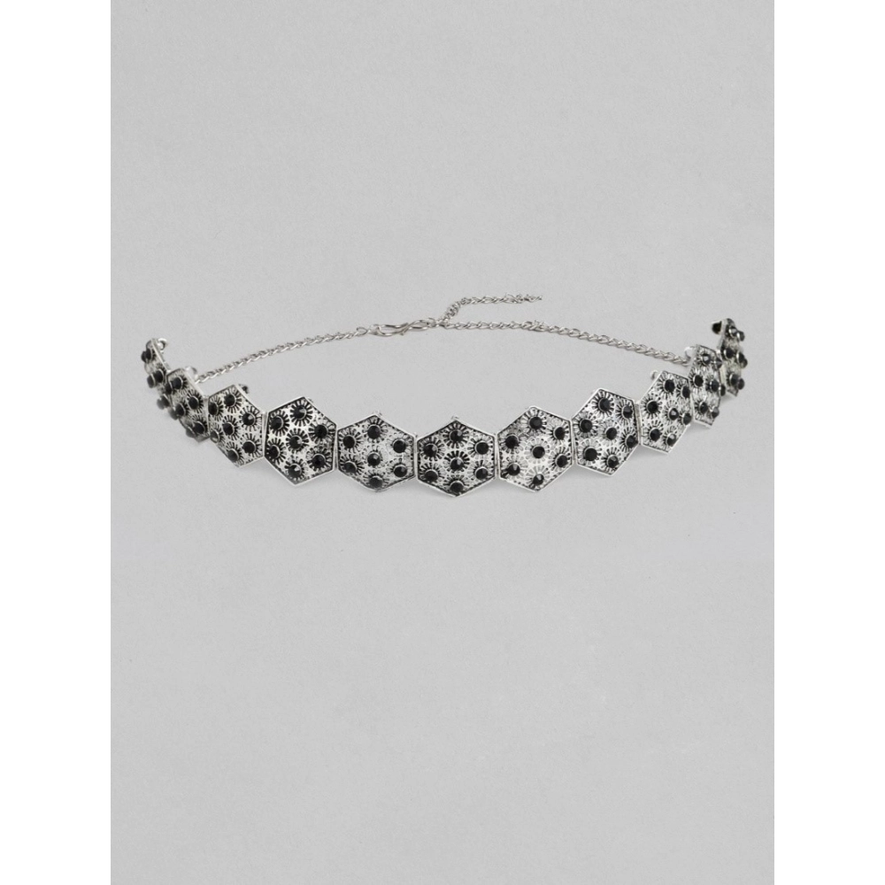 Generic Women's Rose Gold Plated Alloy Choker (Silver & Black)