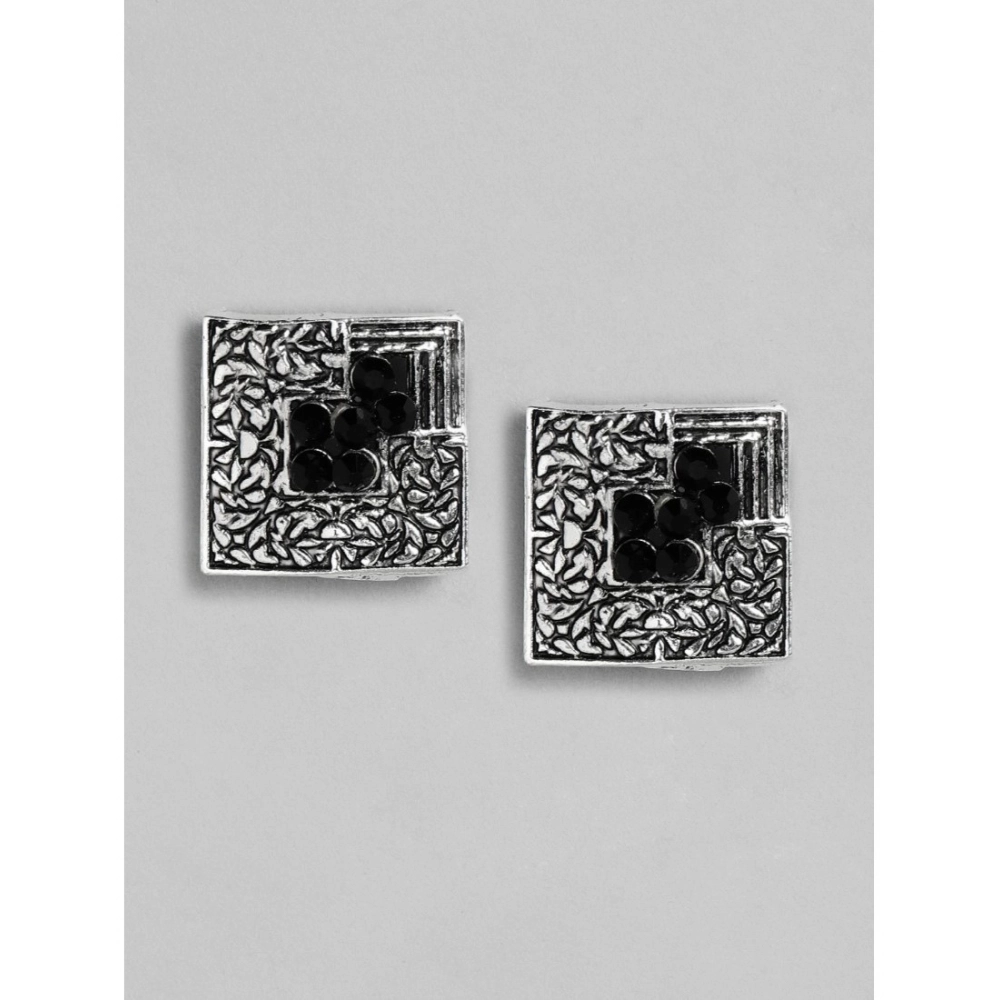 Generic Women's Rose Gold Plated Alloy Necklace & Earings Set (Silver & Black) - Image 5