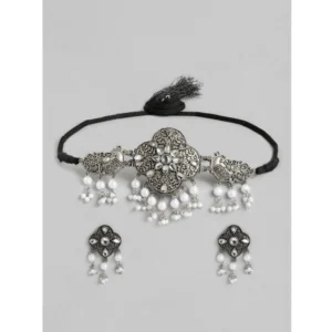 Generic Women's Rose Gold Plated Alloy Necklace & Earings Set (Silver & White)